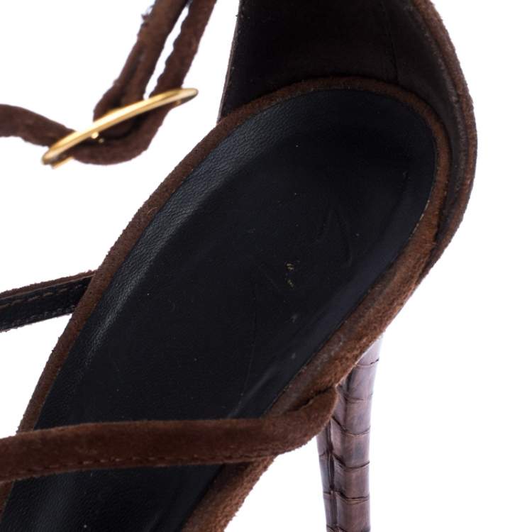 Pre Owned Giuseppe Zanotti Suede Leather Embellished Seashell Strappy Sandals Size 38