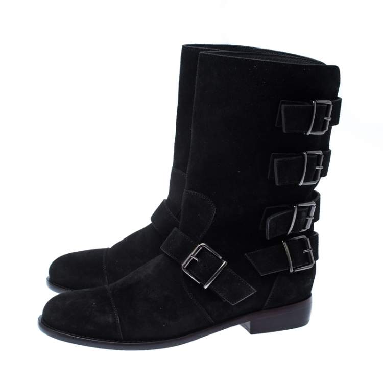 Pre Owned Giuseppe Zanotti Black Suede Leather Buckle Ankle Boots Size 38