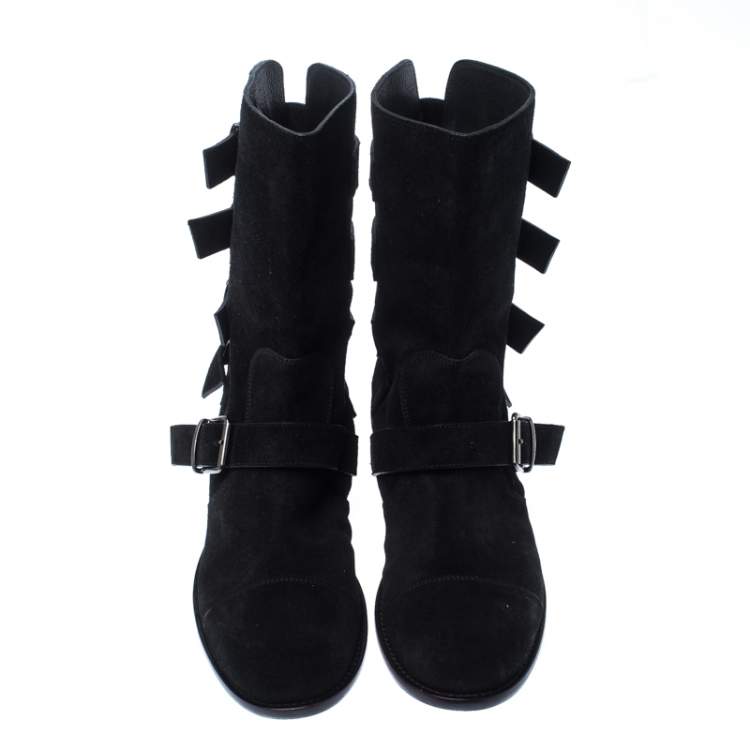 Pre Owned Giuseppe Zanotti Black Suede Leather Buckle Ankle Boots Size 38