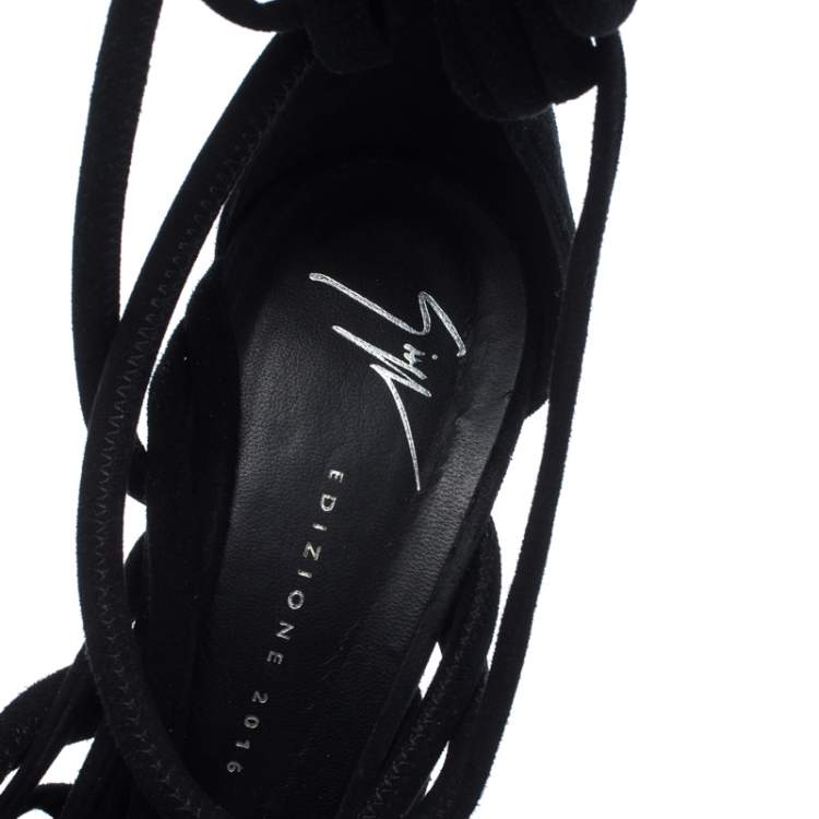 Pre Owned Giuseppe Zanotti Black Suede Runway Strappy Sandals Size 40
