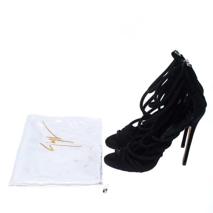 Pre Owned Giuseppe Zanotti Black Suede Runway Strappy Sandals Size 40
