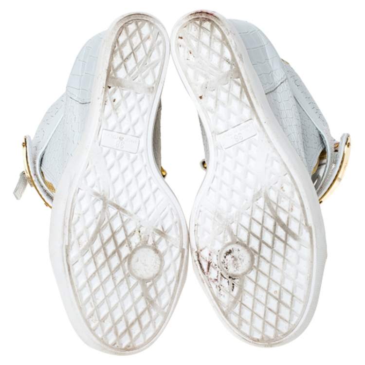 Pre Owned Giuseppe Zanotti White Croc Embossed Leather High Top Wedge Sneakers Size 38