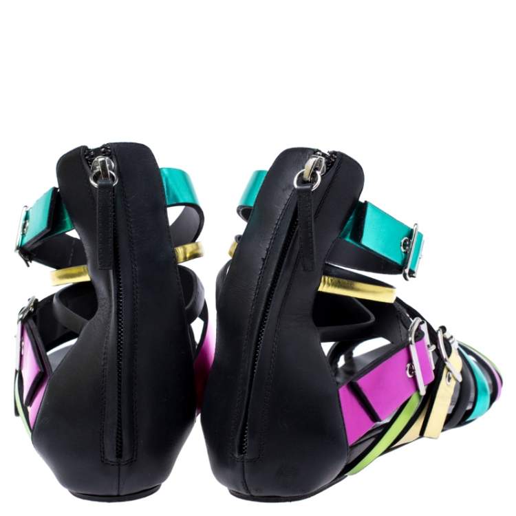 Pre Owned Giuseppe Zanotti Multicolor Leather Gladiator Flat Sandals Size 40