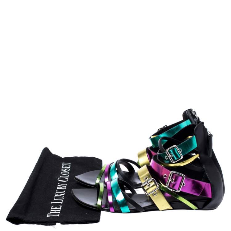 Pre Owned Giuseppe Zanotti Multicolor Leather Gladiator Flat Sandals Size 40