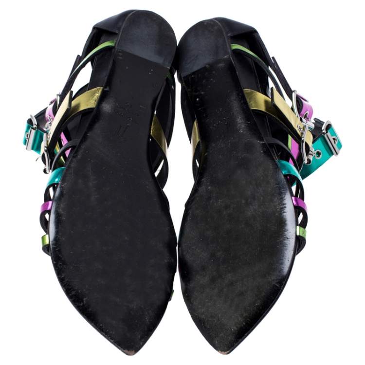 Pre Owned Giuseppe Zanotti Multicolor Leather Gladiator Flat Sandals Size 40