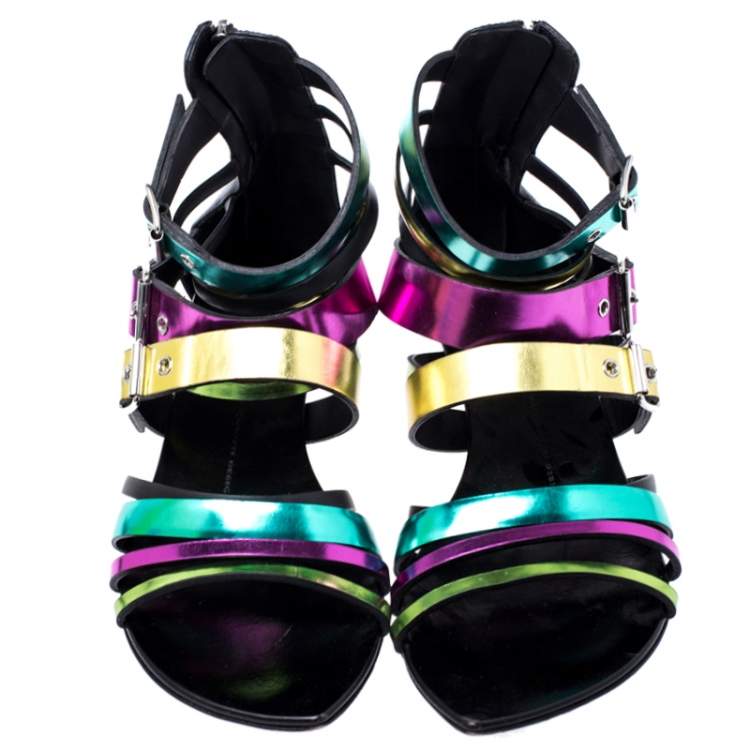 Pre Owned Giuseppe Zanotti Multicolor Leather Gladiator Flat Sandals Size 40