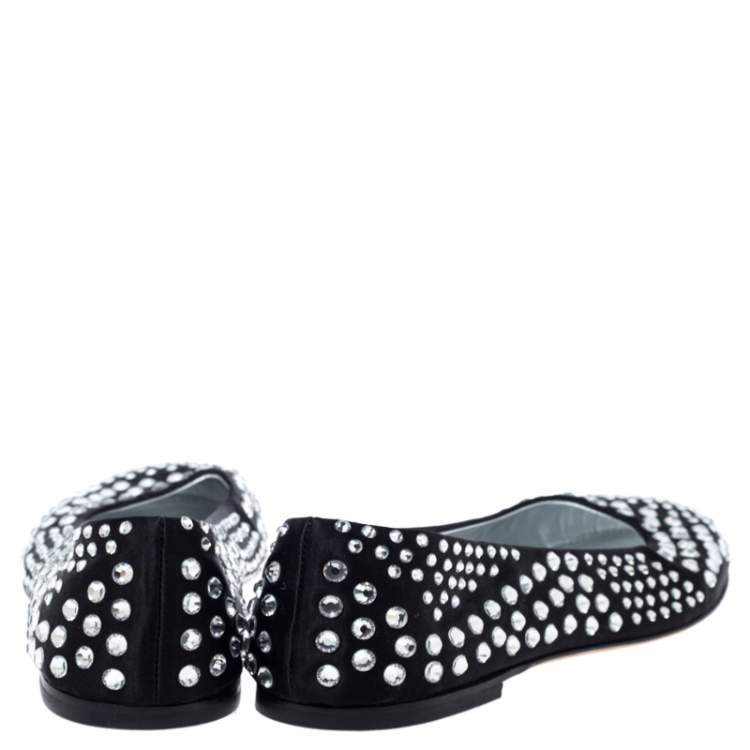 Pre Owned Giuseppe Zanotti Black Leather Crystal Studded Ballet Flats Size 38.5