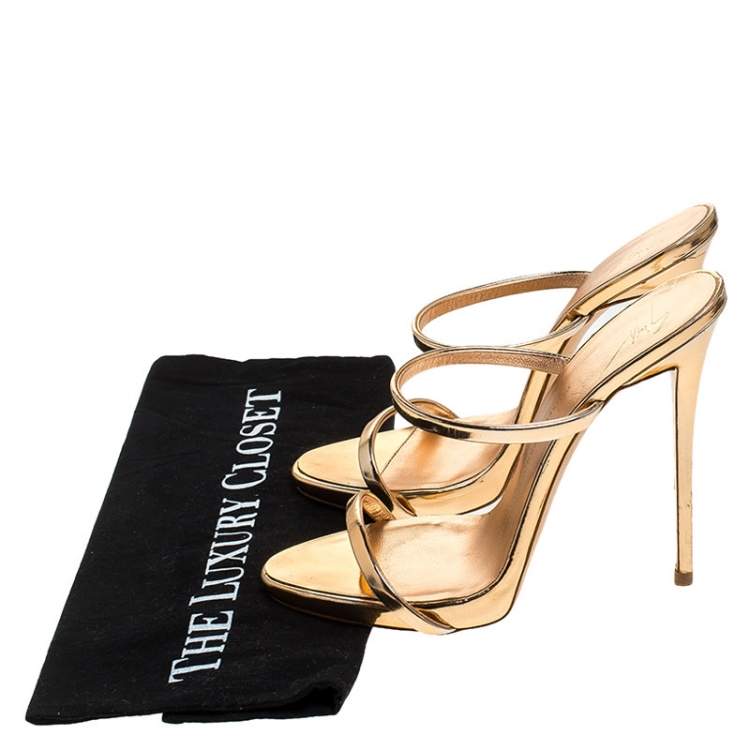 Pre Owned Giuseppe Zanotti Metallic Rose Gold Leather Open Toe Slides Size 38