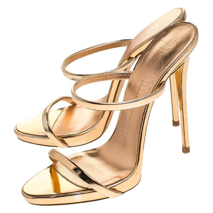 Pre Owned Giuseppe Zanotti Metallic Rose Gold Leather Open Toe Slides Size 38