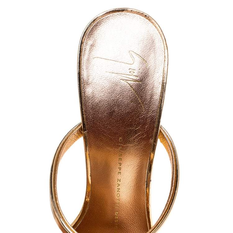 Pre Owned Giuseppe Zanotti Metallic Rose Gold Leather Open Toe Slides Size 38