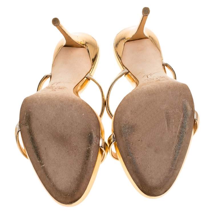 Pre Owned Giuseppe Zanotti Metallic Rose Gold Leather Open Toe Slides Size 38