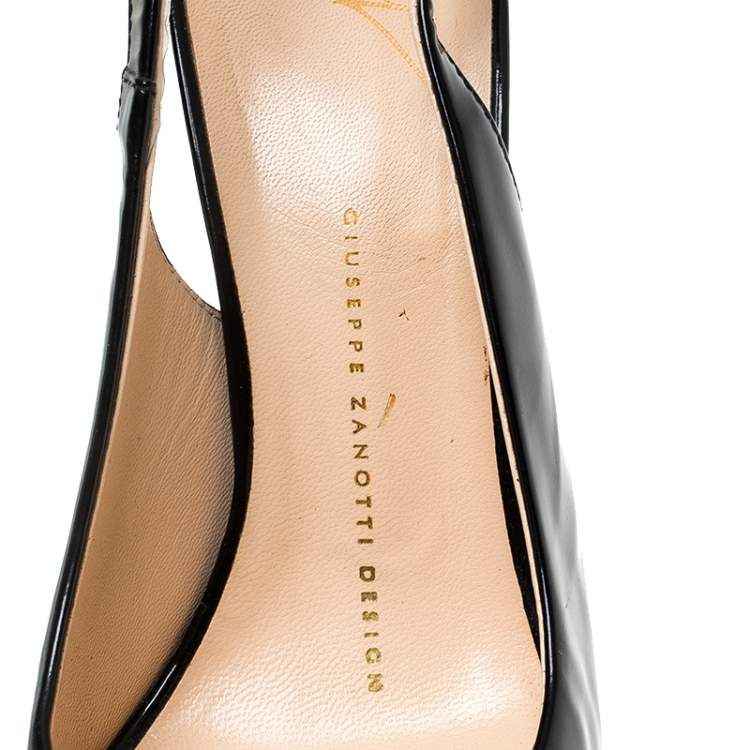 Pre Owned Giuseppe Zanotti Black Patent Leather Slingback Peep Toe Platform Sandals Size 37