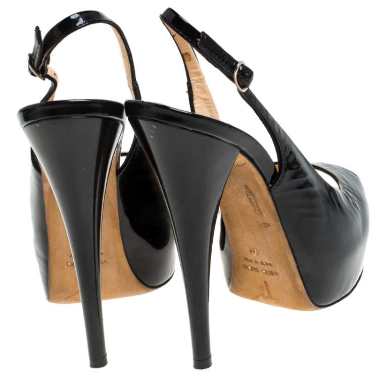 Pre Owned Giuseppe Zanotti Black Patent Leather Slingback Peep Toe Platform Sandals Size 37