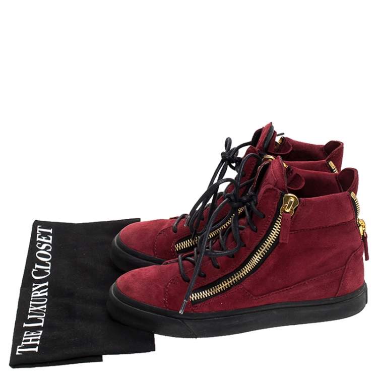 Pre Owned Giuseppe Zanotti Red Suede Mid Top Sneakers Size 36