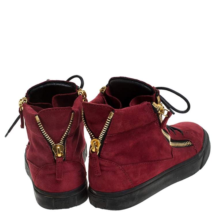 Pre Owned Giuseppe Zanotti Red Suede Mid Top Sneakers Size 36
