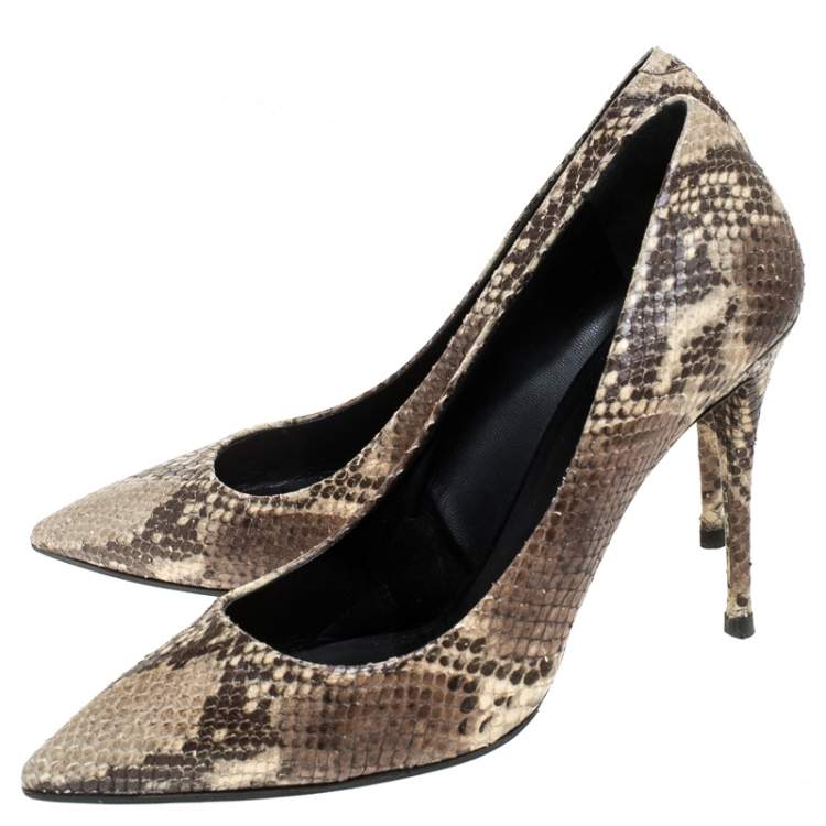 Pre Owned Giuseppe Zanotti Brown/Beige Python Embossed Leather Pointed Toe Pumps Size 39