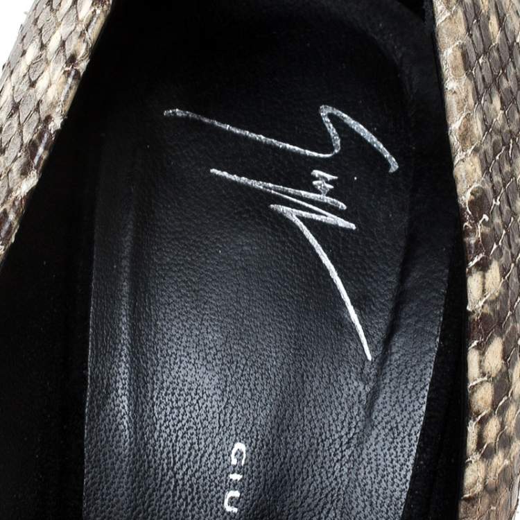 Pre Owned Giuseppe Zanotti Brown/Beige Python Embossed Leather Pointed Toe Pumps Size 39