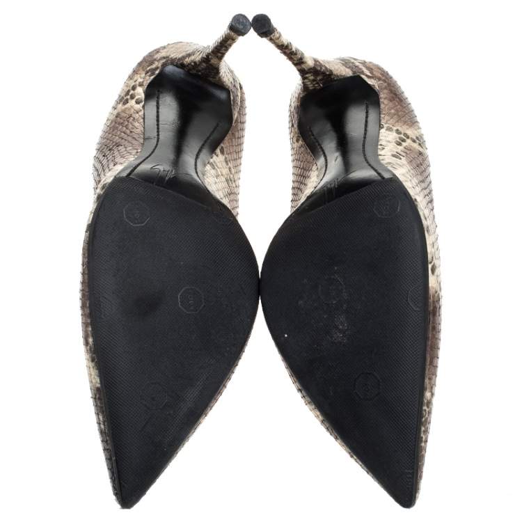 Pre Owned Giuseppe Zanotti Brown/Beige Python Embossed Leather Pointed Toe Pumps Size 39