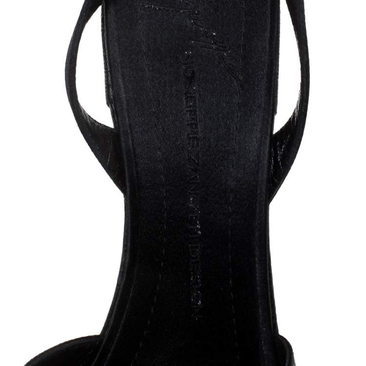 Pre Owned Giuseppe Zanotti Black Satin Platform Ankle Strap Sandals Size 40.5