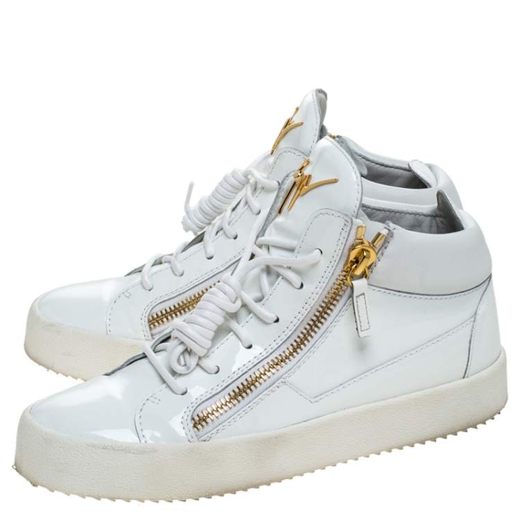 مملوكة مسبقًا Giuseppe Zanotti White Patent Leather London High Top Sneakers Size 39