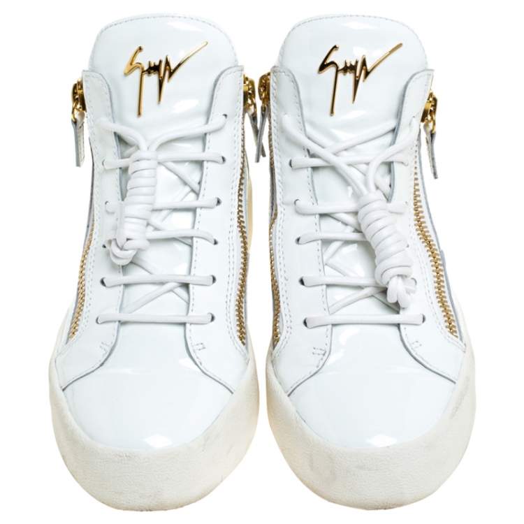 مملوكة مسبقًا Giuseppe Zanotti White Patent Leather London High Top Sneakers Size 39