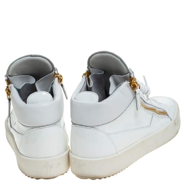 مملوكة مسبقًا Giuseppe Zanotti White Patent Leather London High Top Sneakers Size 39