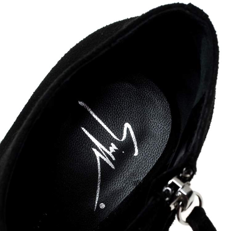 Pre Owned Giuseppe Zanotti Black Suede Heel-Less Zipped Booties Size 36