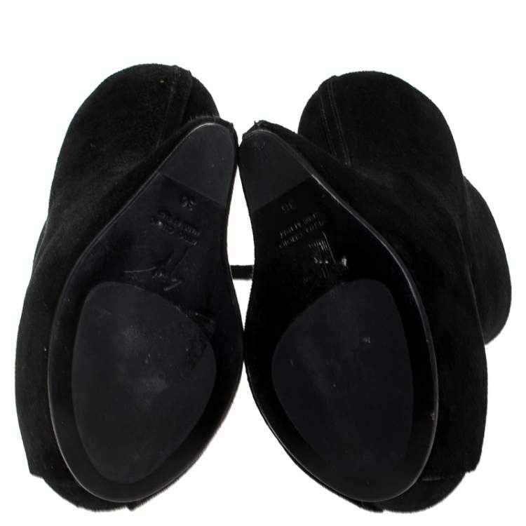 Pre Owned Giuseppe Zanotti Black Suede Heel-Less Zipped Booties Size 36