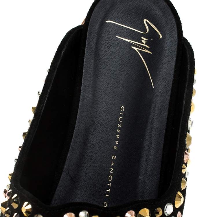 Pre Owned Giuseppe Zanotti Black Suede Leather Studded Pointed Toe Flat Mules Size 39