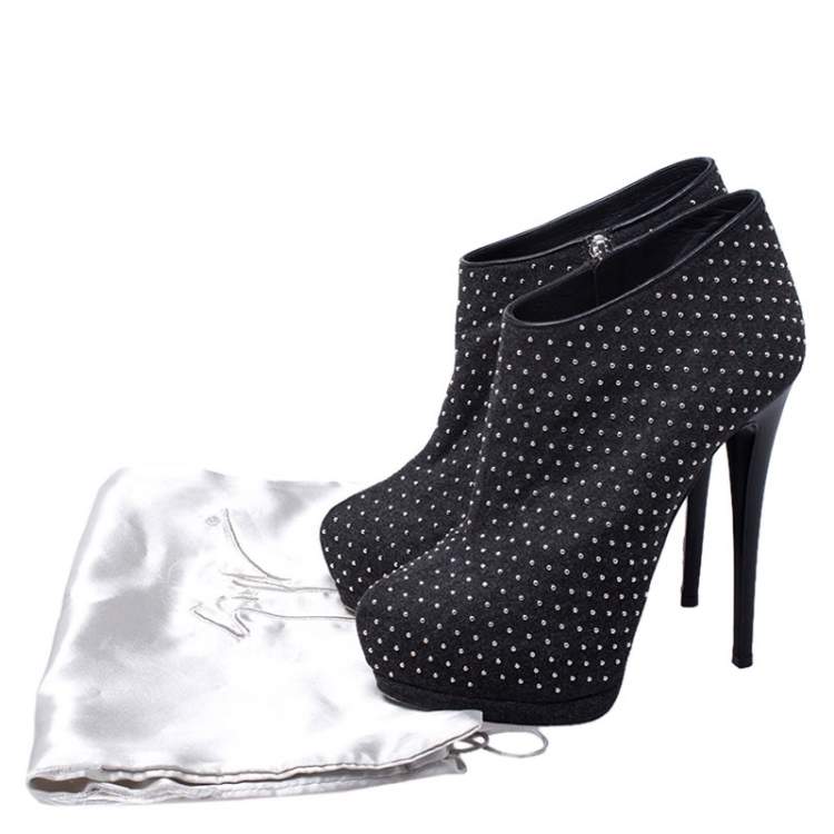 Pre Owned Giuseppe Zanotti Dark Grey Fabric Eva Studded Platform Booties Size 39