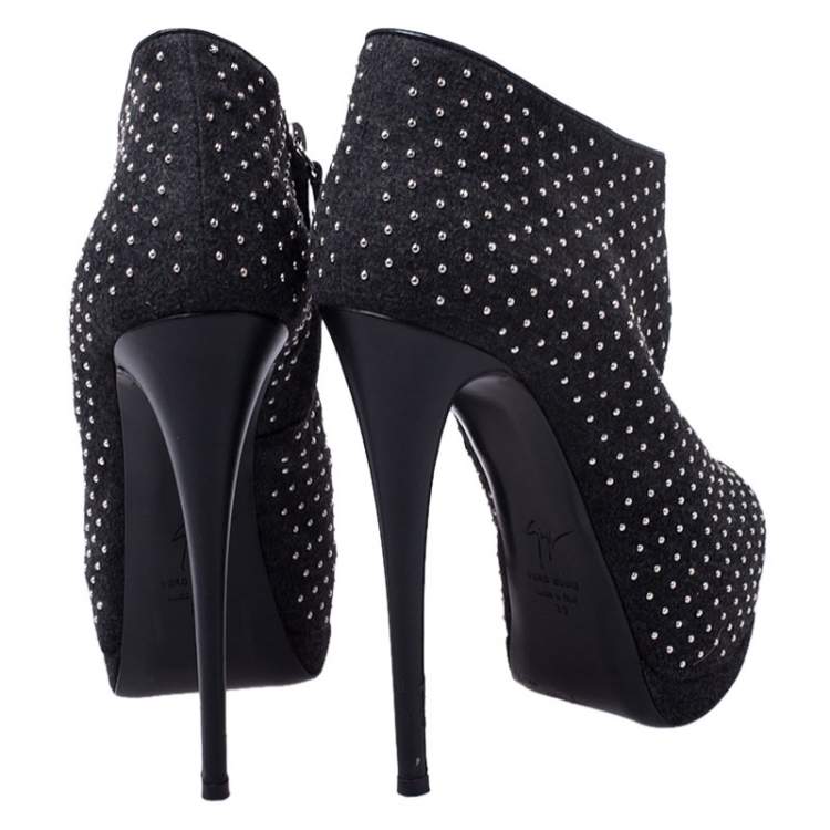 Pre Owned Giuseppe Zanotti Dark Grey Fabric Eva Studded Platform Booties Size 39