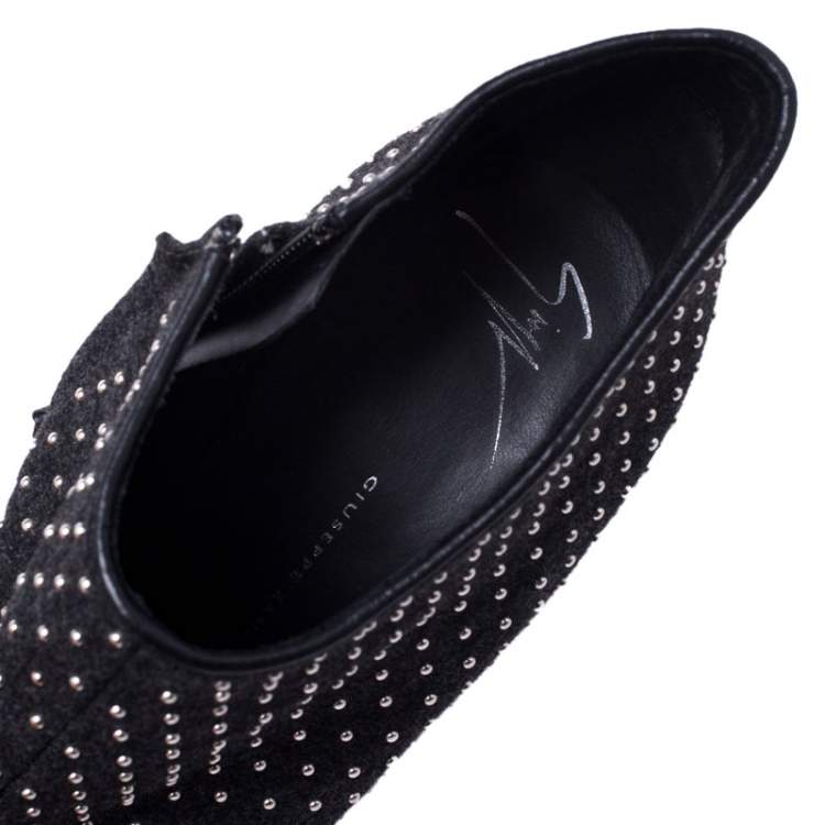 Pre Owned Giuseppe Zanotti Dark Grey Fabric Eva Studded Platform Booties Size 39