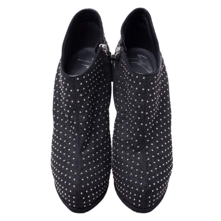Pre Owned Giuseppe Zanotti Dark Grey Fabric Eva Studded Platform Booties Size 39