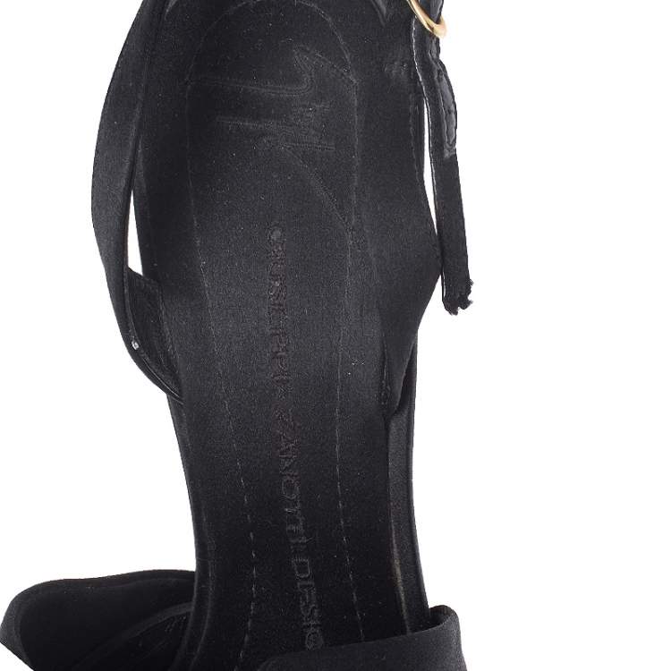Pre Owned Giuseppe Zanotti Black Satin Bow Crystal Embellished Slingback Sandals Size 39