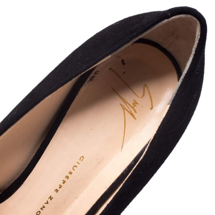 Pre Owned Giuseppe Zanotti Black Suede Liza Peep Toe Platform Pumps Size 37.5