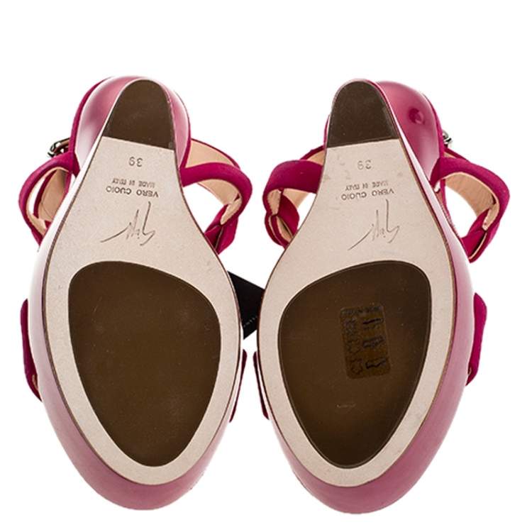 Pre Owned Giuseppe Zanotti Fuchsia Suede Strap Wedge Sandals Size 39