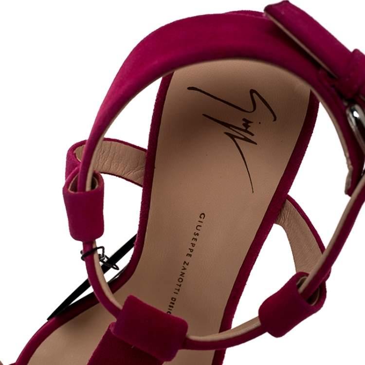 Pre Owned Giuseppe Zanotti Fuchsia Suede Strap Wedge Sandals Size 39