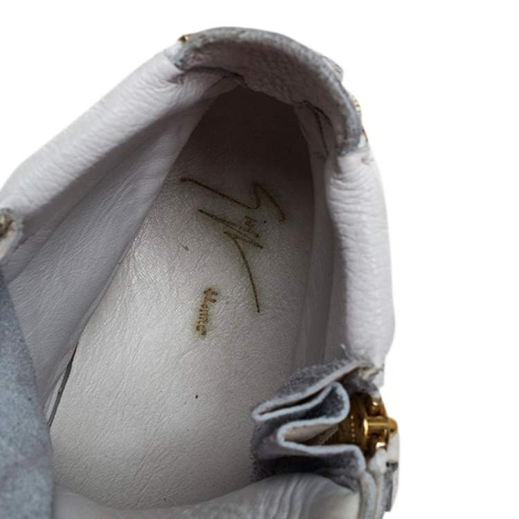 Pre Owned Giuseppe Zanotti White Leather Metal Embellished Double Chain High Top Sneakers Size 41