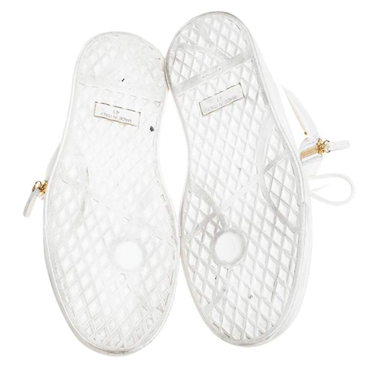 Pre Owned Giuseppe Zanotti White Leather Metal Embellished Double Chain High Top Sneakers Size 41