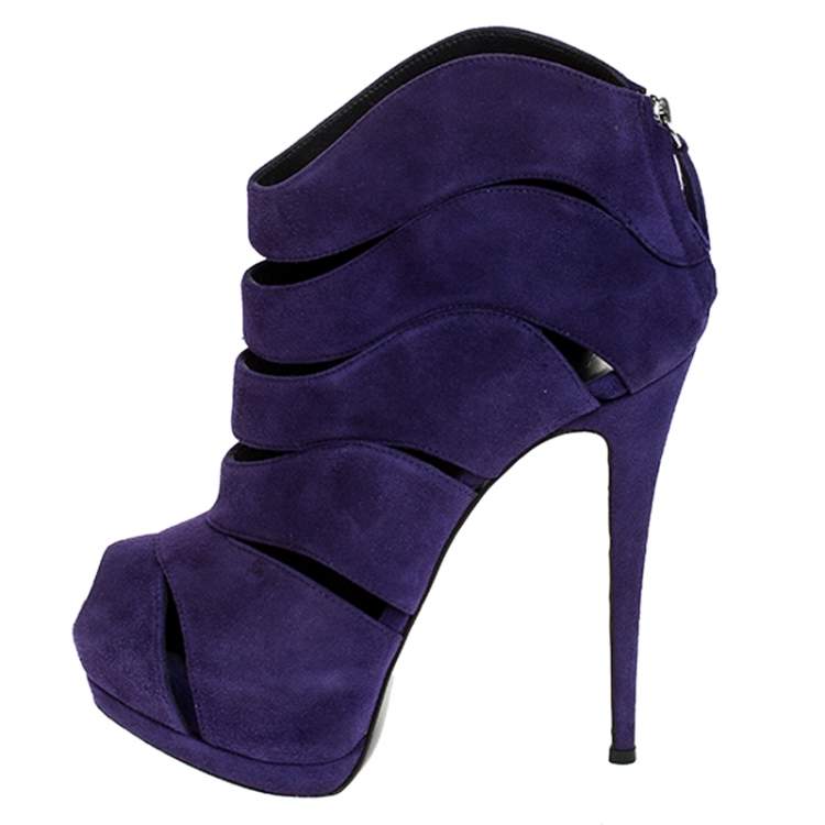 purple open toe booties