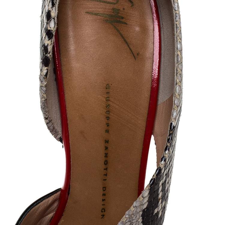 Pre Owned Giuseppe Zanotti Black/Red Cross Patent Leather and Python Embossed Leather Open Toe Sandals Size 41
