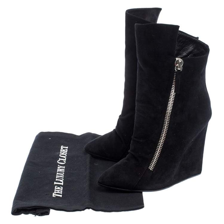 Pre Owned Giuseppe Zanotti Black Suede Wedge Ankle Boots Size 37.5
