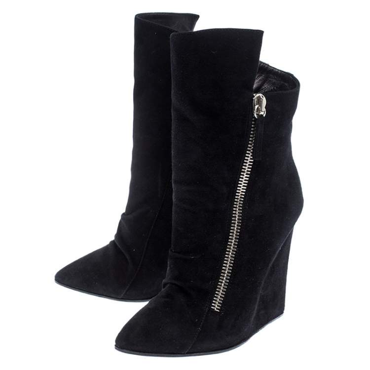 Pre Owned Giuseppe Zanotti Black Suede Wedge Ankle Boots Size 37.5