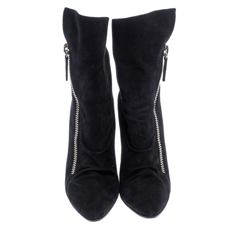 Pre Owned Giuseppe Zanotti Black Suede Wedge Ankle Boots Size 37.5