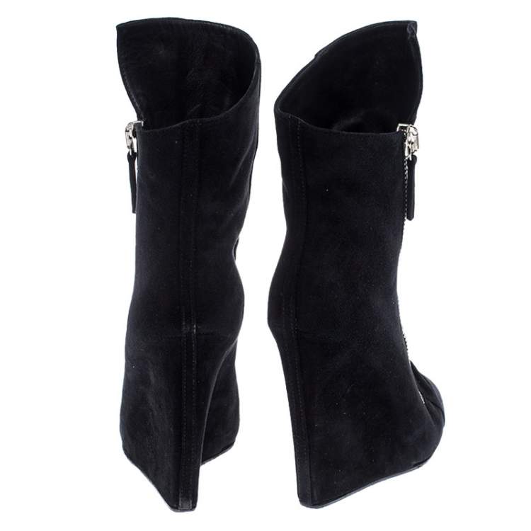 Pre Owned Giuseppe Zanotti Black Suede Wedge Ankle Boots Size 37.5