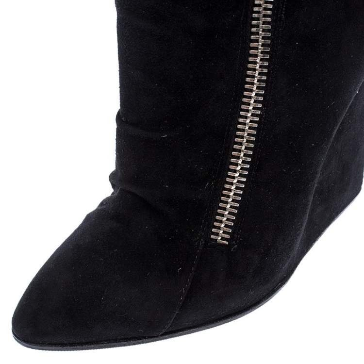 Pre Owned Giuseppe Zanotti Black Suede Wedge Ankle Boots Size 37.5