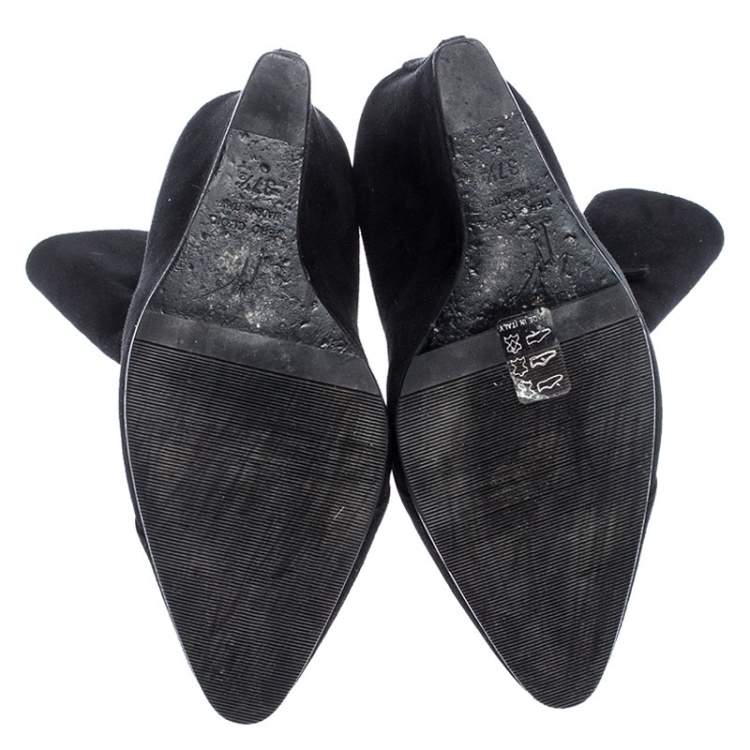 Pre Owned Giuseppe Zanotti Black Suede Wedge Ankle Boots Size 37.5