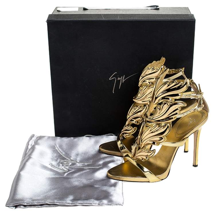 Pre Owned Giuseppe Zanotti Gold Leather Baroque Leaf Sandals Size 38