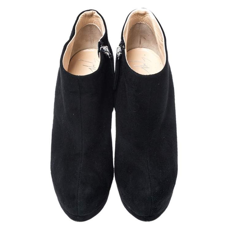 Pre Owned Giuseppe Zanotti Black Suede Platform Ankle Booties Size 37.5