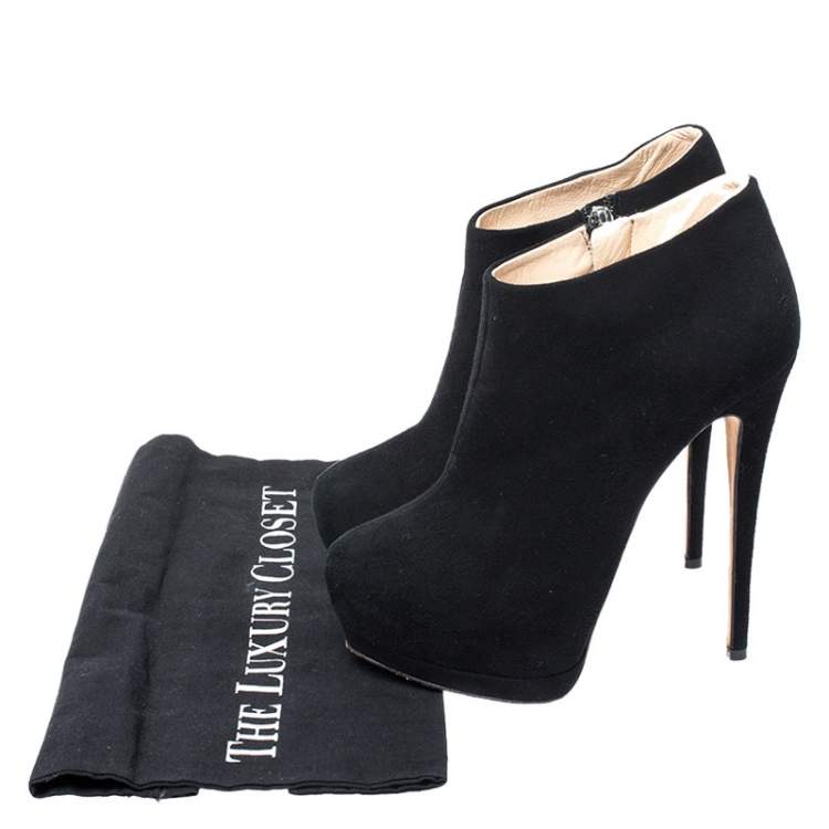 Pre Owned Giuseppe Zanotti Black Suede Platform Ankle Booties Size 37.5
